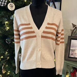 Evereve Striped Beige and Brown Women's 3 Button Cardigan
